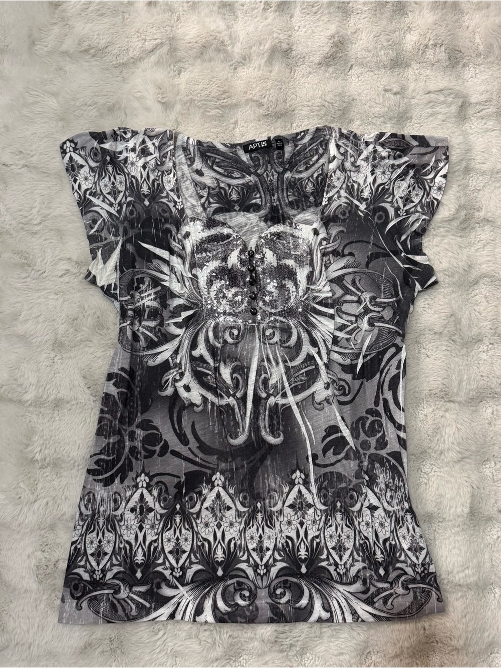 Apt. 9 Y2K Cyber Grunge Graphic Print Studded Blouse